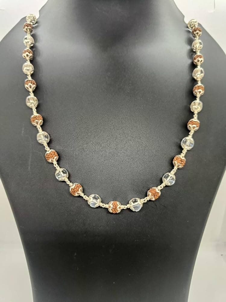 5 Mukhi Rudraksha Mala with 27 Silver Moti (Unisex)